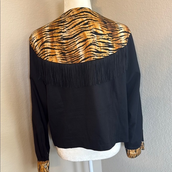 Banjo Vintage Western Tiger Print Fringe Rodeo Women's Top Dallas - Picture 3 of 8